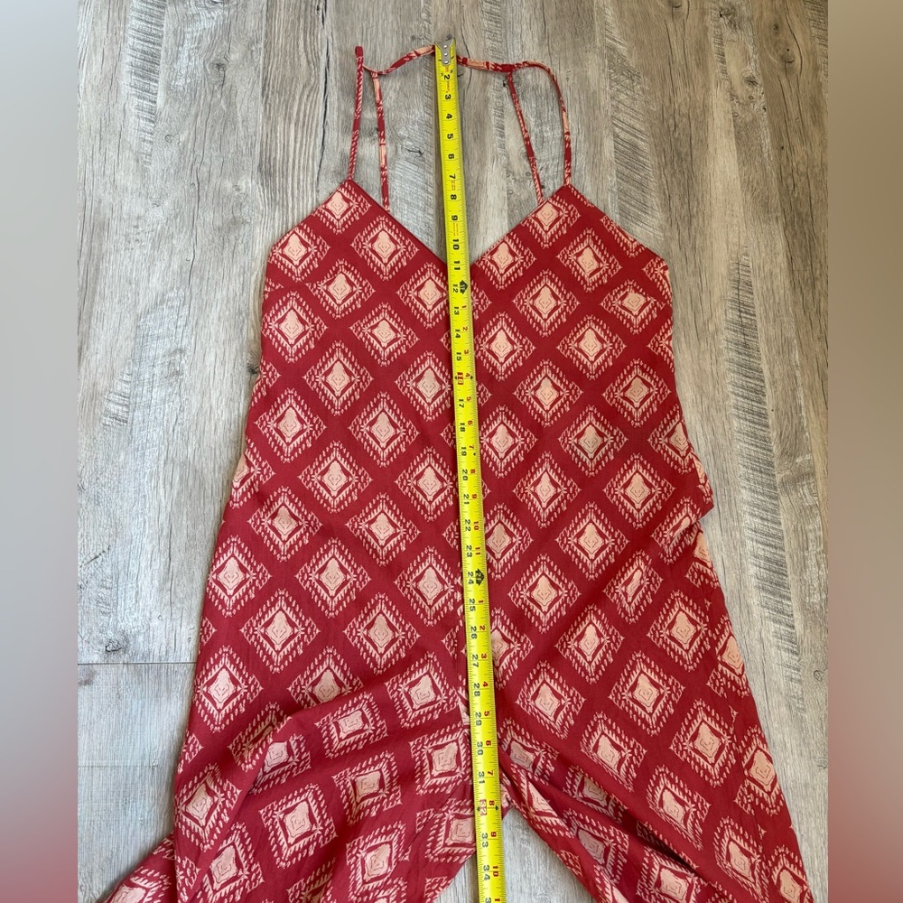 Zara Jami Jumpsuit 100% Cotton Terracotta and Cream Open Back Wide Leg - Picture 13 of 15